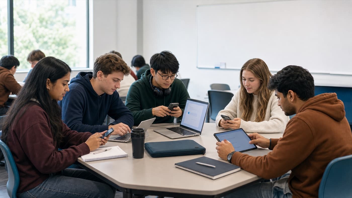 Students filling out a team formation survey on their devices